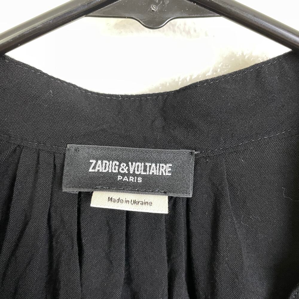 Zadig & Voltaire Tink Top Womens XS Black V Neck Blouse Long Sleeve Pleat Career - Picture 9 of 11